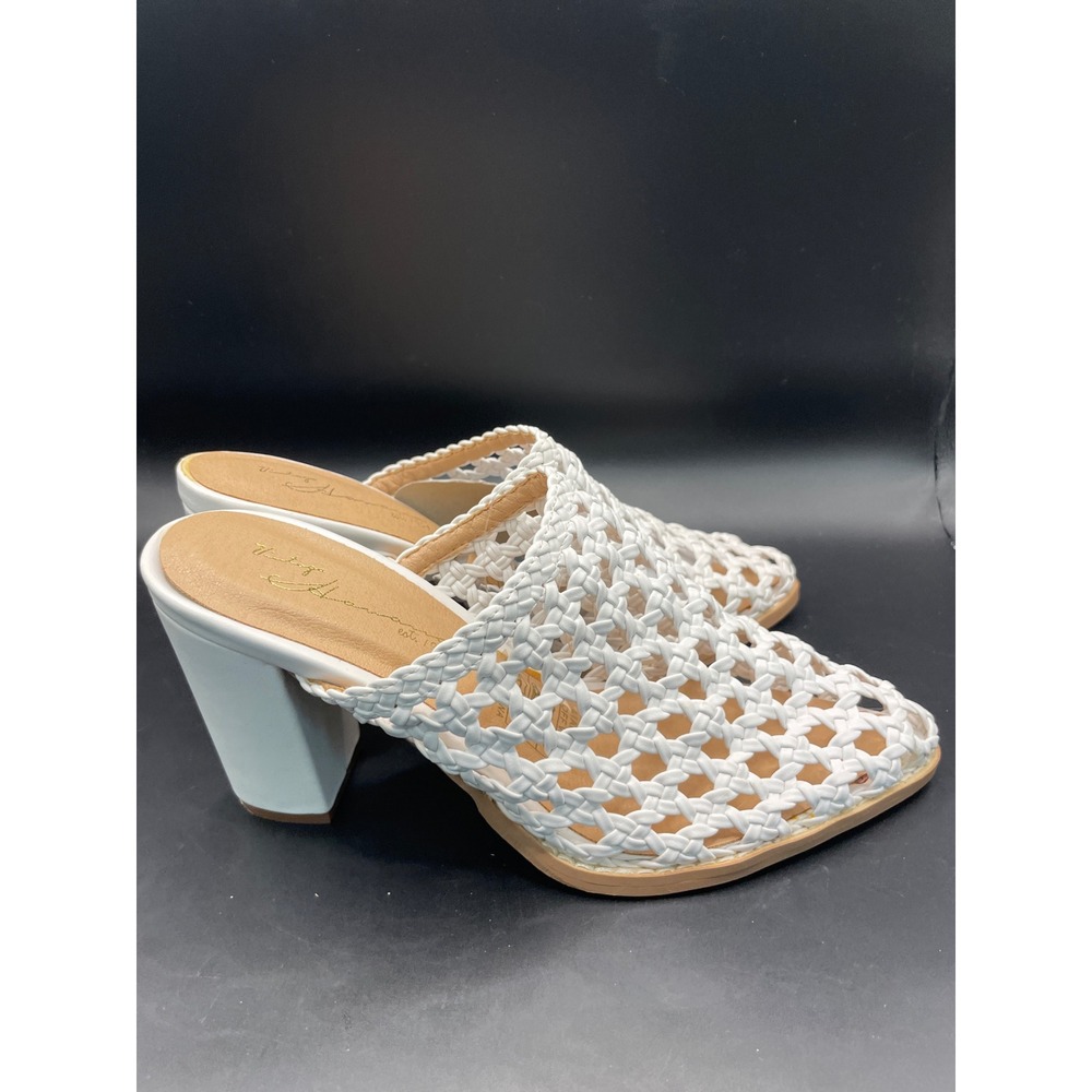 Vintage Havana Liat Off White Woven Block Heel Mules Pointed Toe Womens 6